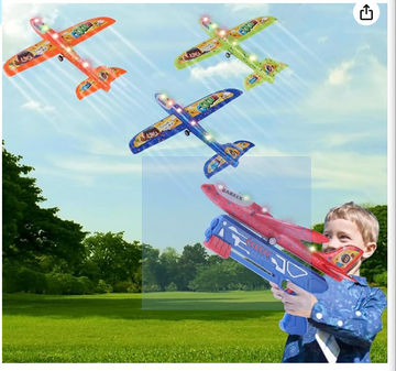 BAREEK 3 Pack Airplane Launcher Toy for Kids Led Light Foam Glider with Plane Launcher for Playing Outdoor Flying Toy for 3 4 5 6 7 8 9 10 11 12 Old Boys Girls Gift and Presents